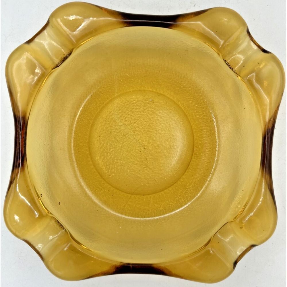 Vtg Blenko Glass Topaz Textured Square Cigar Ashtray MCM Keys Trinket 6‎ 1/8''